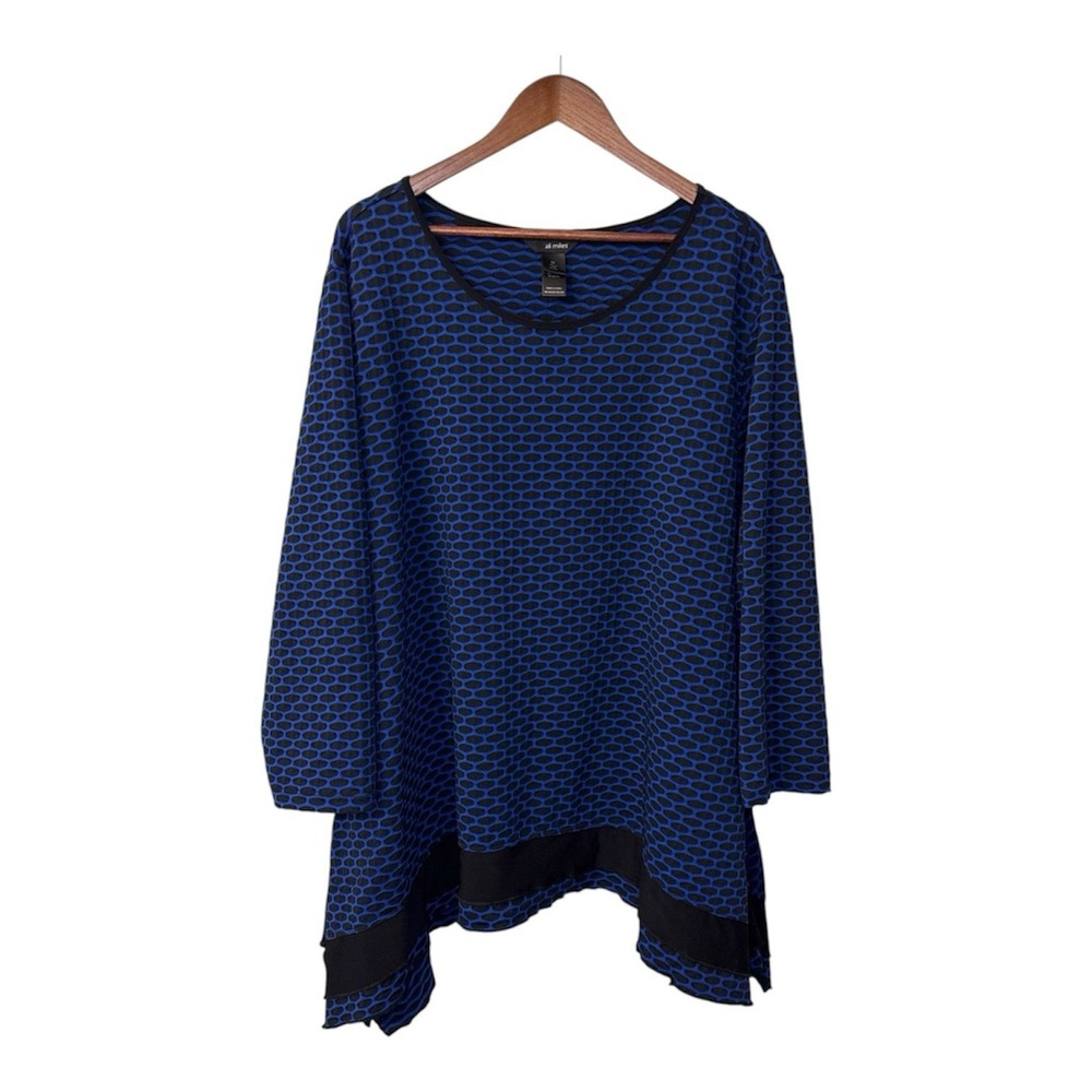 Ali Miles top womens 3X blue black geometric textured asymmetrical pockets artsy